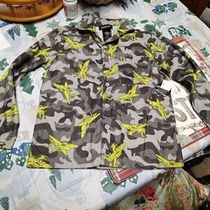 New Joe Boxer Flannel Gray Camo Jets Pajama Set Boy's M 8
